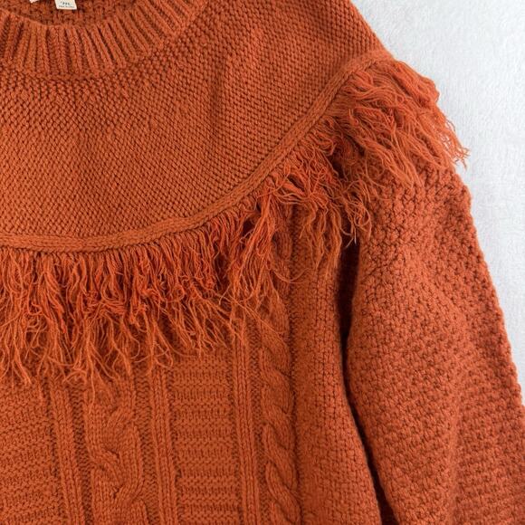 Listicle M Medium Cable Knit Sweater Oversized Fringe Boho Chunky Mohair Blend - Picture 3 of 10